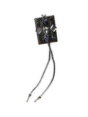 Western Style Bolo Tie Cowboy Black Stone Silver Tone Tips Mens Fashion Jewelry